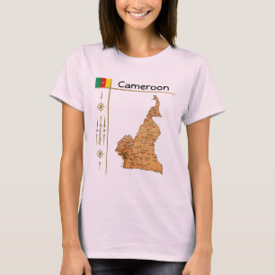 Cameroon Mapa + Bandeira + Título T-Shirt