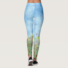 Caminhando no campo de papoilas vermelhas leggings