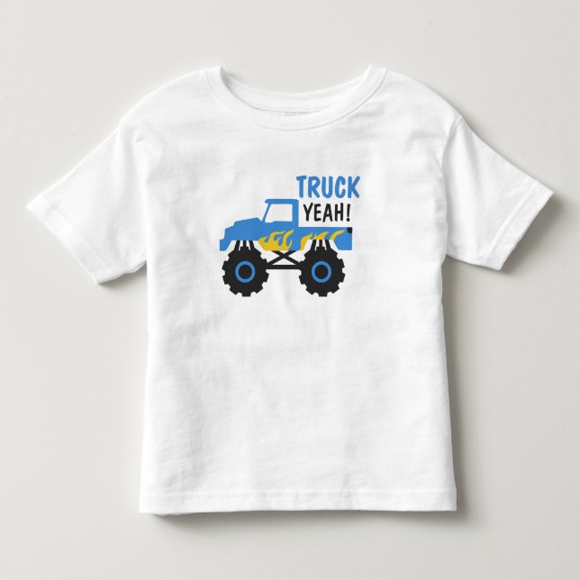 Caminhão Amarelo Azul Camisa Meninos Sim (Frente)