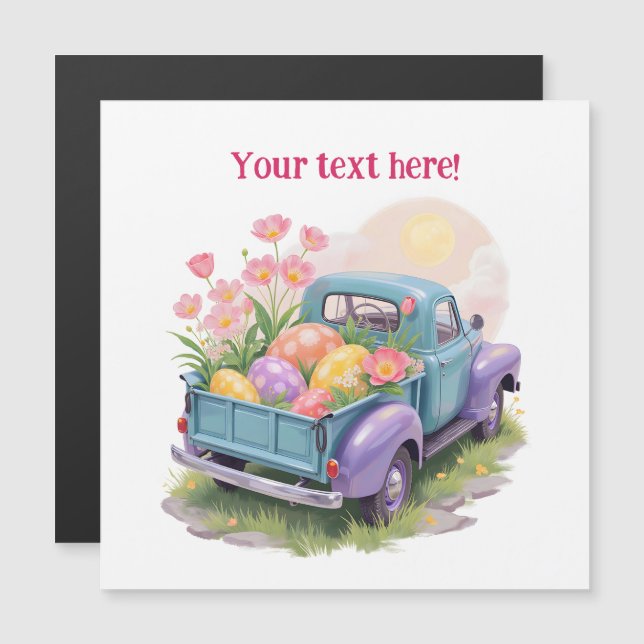 Caminhão Antigo Azul Turquesa e Roxo com Ovos de P (Frente/Verso)