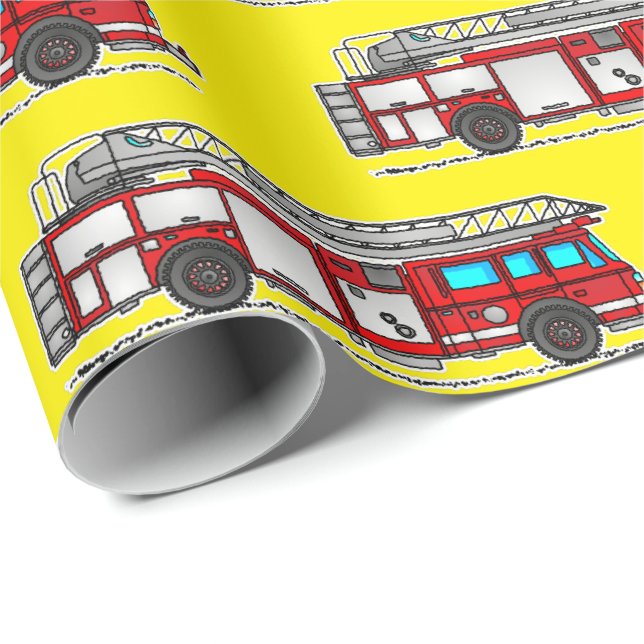 Caminhão de Bombeiros Vermelho, Papel de Presente  (Ponta do rolo)