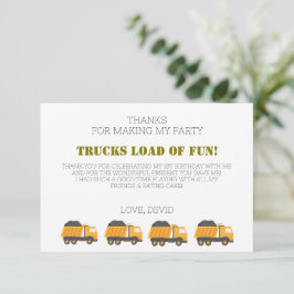 Caminhão de Construção Aniversário Obrigado Cartão