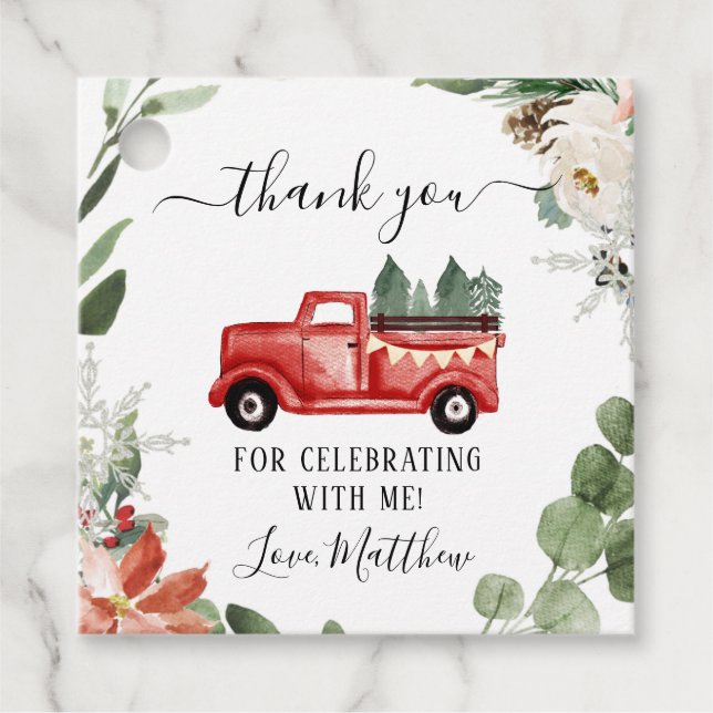 Caminhão de inverno Vermelho Obrigado Etiqueta (Frente)