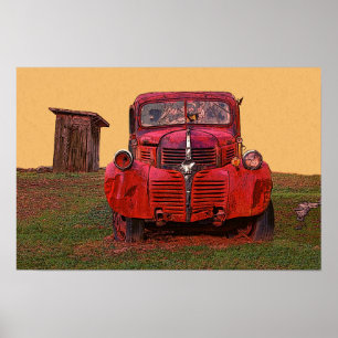 Caminhão e poster velhos da dependência