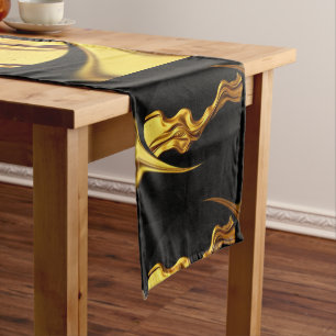 Caminho De Mesa Grande Achempong Opulento Swirl Líquido Ouro Preto Monocr