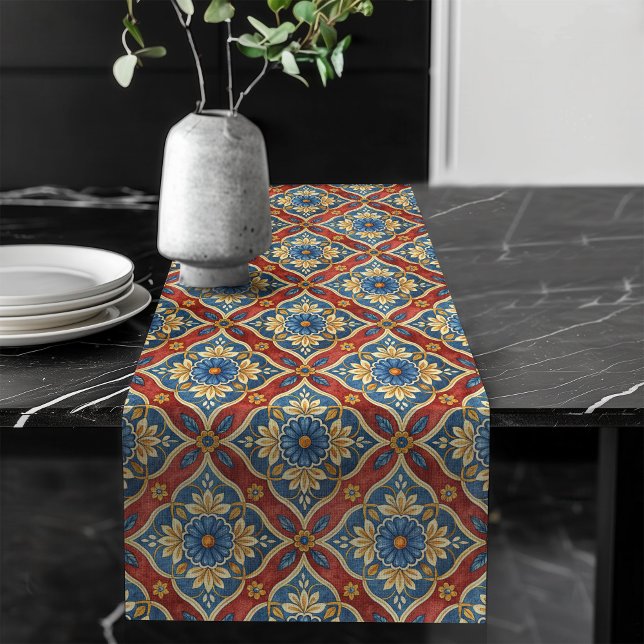 Caminho De Mesa Grande Artisan Look Mesa Runner com Azulejos do Mediterrâ (Artisan Look Table Runner with Mediterranean Tiles)