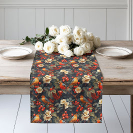 Caminho De Mesa Grande Autumn Birds and Flowers Runner Soft Seasonal