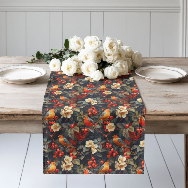 Caminho De Mesa Grande Autumn Birds and Flowers Runner Soft Seasonal (Autumn Birds and Flowers Runner Soft Seasonal)