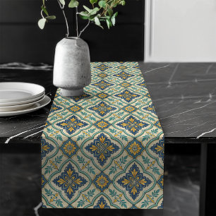 Caminho De Mesa Grande Azulejo Elegante do Mediterrâneo Pastel verde