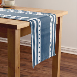 Caminho De Mesa Grande Bandas Azuis e Brancas Patrióticas com Estrelas