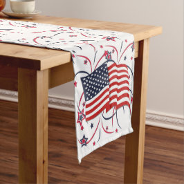 Caminho De Mesa Grande Bandeira Americana e Fogos de Artifício