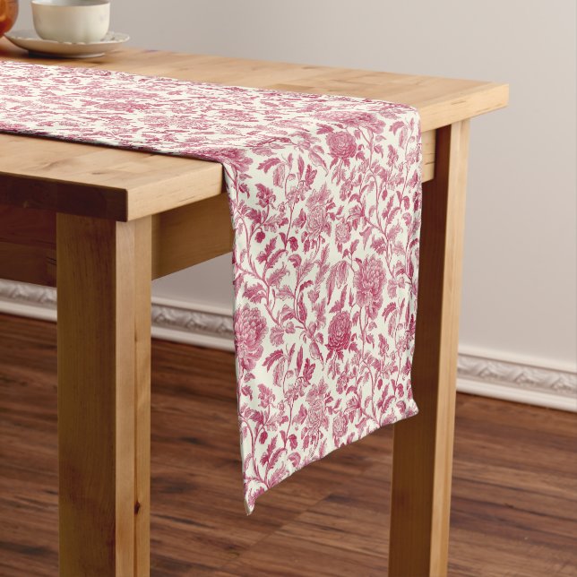 Caminho De Mesa Grande Beleza Floral Rosa Refinada e Creme (No Local)