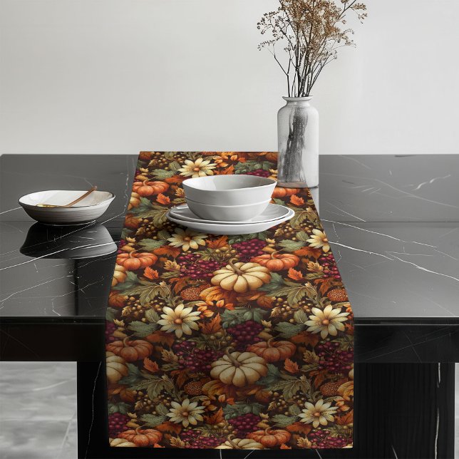 Caminho De Mesa Grande Blooms de queda de Mesas rusticais inspirados na c (Harvest-Inspired Table Runner Rustic Fall Blooms)