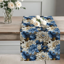 Blue and White Flowers Chic Table Runner