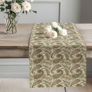 Caminho De Mesa Grande Boho Earthy Paisley Impressão Detalhes Sage Green