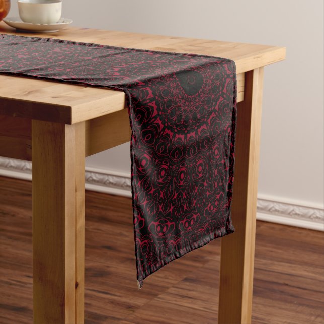 Caminho De Mesa Grande Burgundy Red Mandala com Simetria Ornamental (No Local)