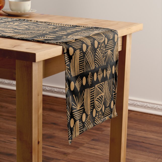Caminho De Mesa Grande Caribe Tribal Mudcloth: Preto, Dourado (No Local)