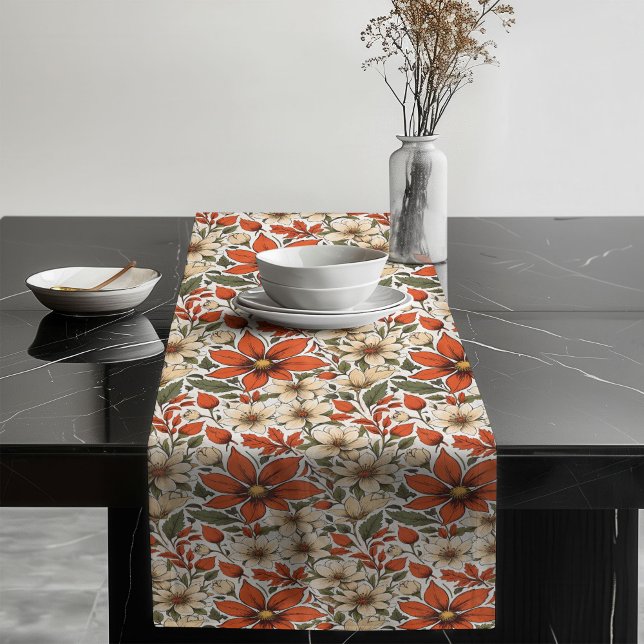 Caminho De Mesa Grande Chic Fall Mesa Runner com Blooms Botânicos (Chic Fall Table Runner with Botanical Blooms)