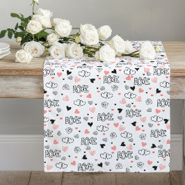 Caminho De Mesa Grande Chic Love Lettering Pink Black Heart Table Runner
