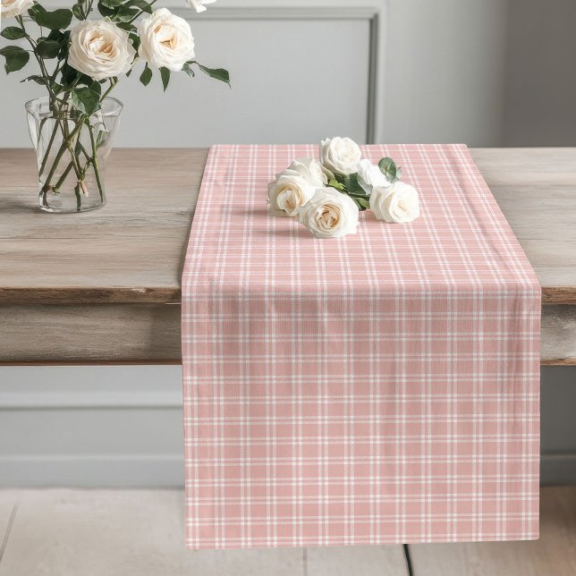 Caminho De Mesa Grande Chic Rosa Dourado Check Mesa Runner para Jantar (Chic Rose Gold Check Table Runner for Dining)