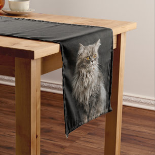 Caminho De Mesa Grande Cinza Fluffy Cat
