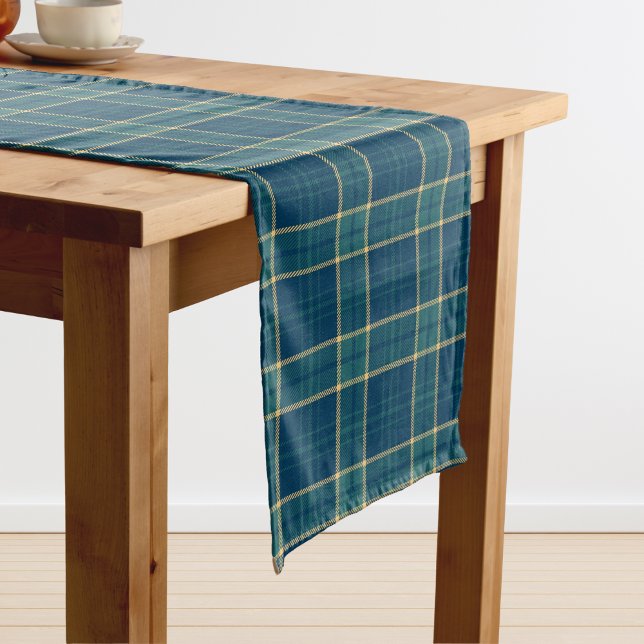Caminho De Mesa Grande Classic Dark Blue Green Gold Tartan Plaid  (Criador carregado)