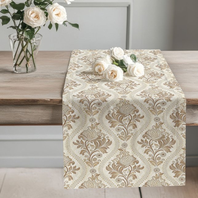 Caminho De Mesa Grande Clássica Mesa Damask - Chic Neutral Vitoriano (Classic Damask Table Runner Neutral Victorian Chic)