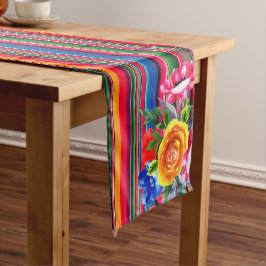 Caminho De Mesa Grande Colorido Serape e Floral Mexicanos