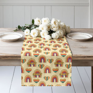 Caminho De Mesa Grande Corredor de Mesa Boho Groovy Arte Colorida Pastel