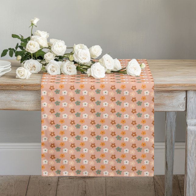 Caminho De Mesa Grande Corredor Groovy de Estilo dos Anos 70 com Minúscul (70s Style Runner Groovy Pastel Tiny Flowers Retro)