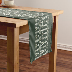 Caminho De Mesa Grande Corredor Verde Moderno com Design Branco Intrincad