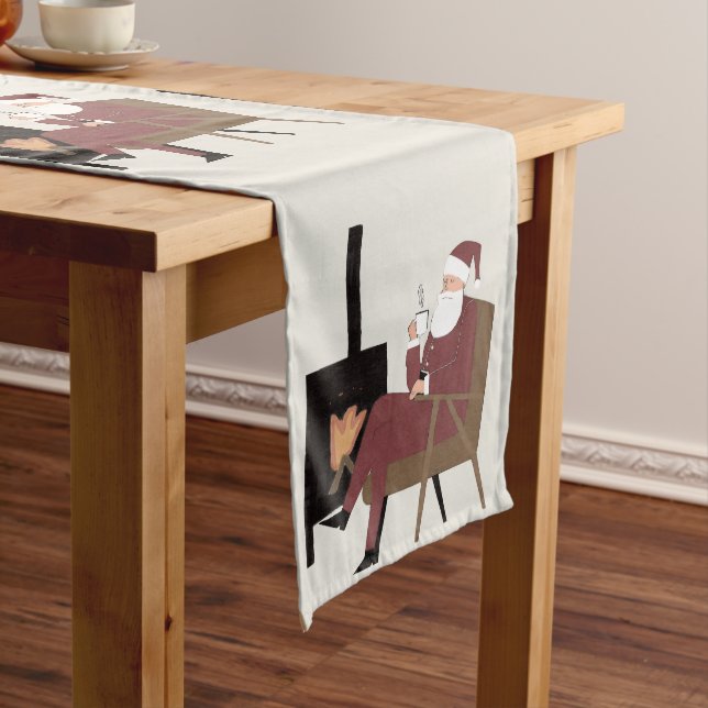 Caminho De Mesa Grande Cozy Santa Fireplace Pattern Holiday Table Runner (No Local)