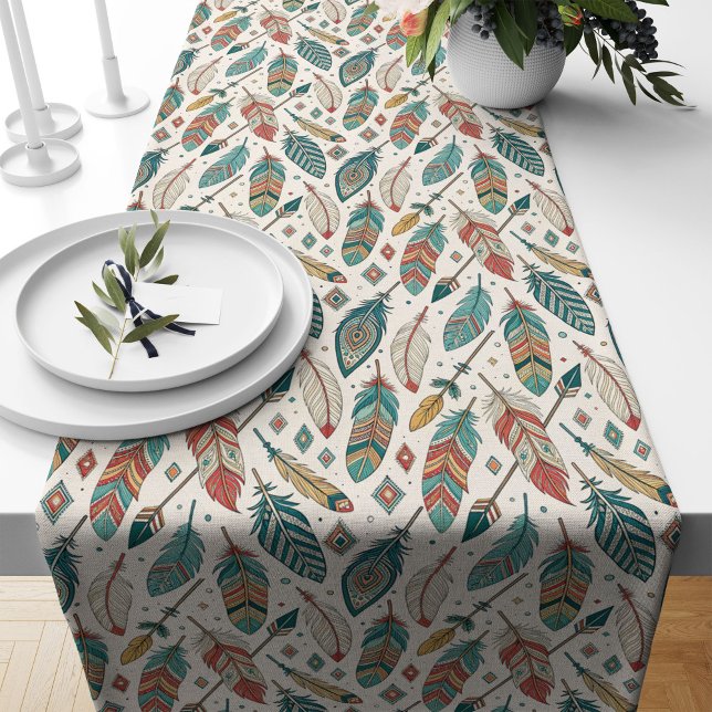 Caminho De Mesa Grande Eclectic Ethnic Mesa Runner Feather Arrows Theme (Eclectic Ethnic Table Runner Feathers Arrows Theme)