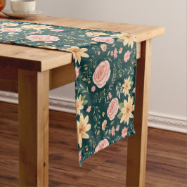 Caminho De Mesa Grande Emerald Green Elegant Vintage Wildflower Patterno