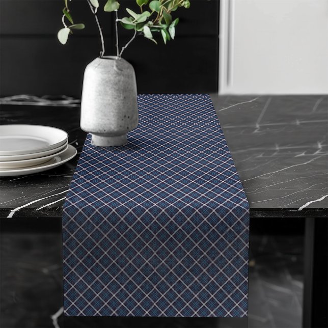 Caminho De Mesa Grande Executador de Mesa de Verificação de Marinho Elega (Elegant Navy Check Table Runner for Gatherings)