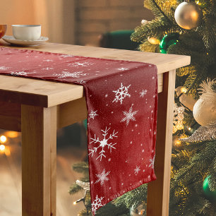 Caminho De Mesa Grande Flocos de neve brancos com o corredor vermelho da