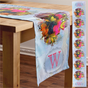 Caminho De Mesa Grande Flores de Monograma e Amor PM0001