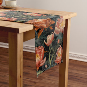 Caminho De Mesa Grande Flores De Pênia Laranja Vibrantes Escuras E Moody