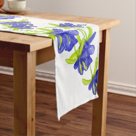 Caminho De Mesa Grande Flores Íris Índigo Aquarela Pintadas à Mão