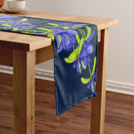 Caminho De Mesa Grande Flores Íris Índigo Aquarela Pintadas à Mão