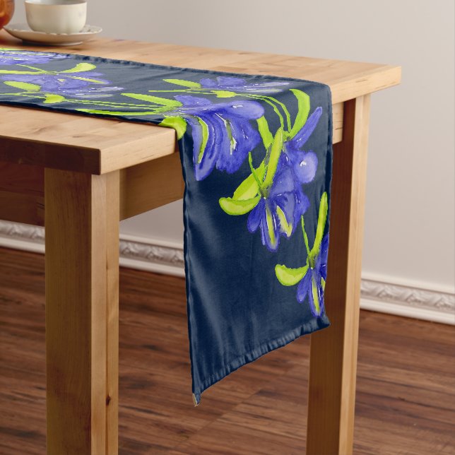 Caminho De Mesa Grande Flores Íris Índigo Aquarela Pintadas à Mão (No Local)