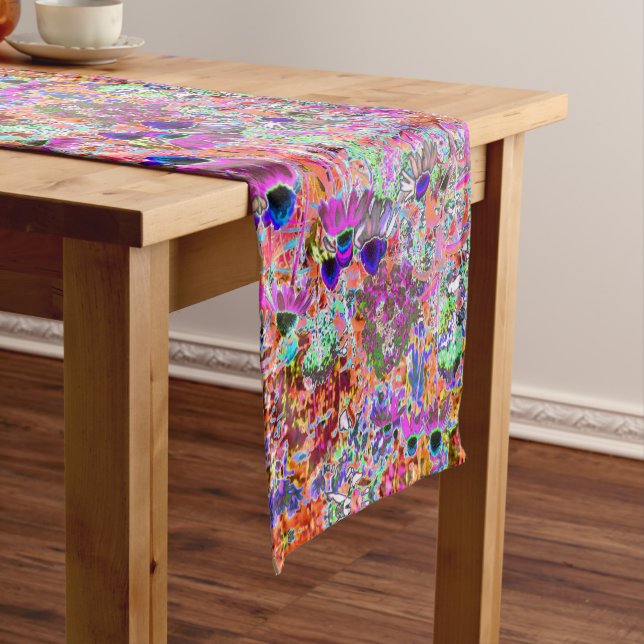 Caminho De Mesa Grande Flores Psicodélicas Quentes Rosa e Verde limão (No Local)