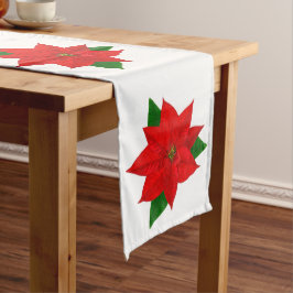 Caminho De Mesa Grande Flores Vermelhas de Poinsettia de Natal em Branco