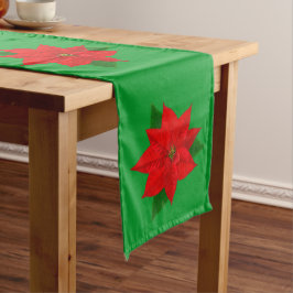 Caminho De Mesa Grande Flores Vermelhas de Poinsettia de Natal em Verde