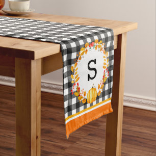 Caminho De Mesa Grande Folhas de Outono em Xadrez Preto Personalizado