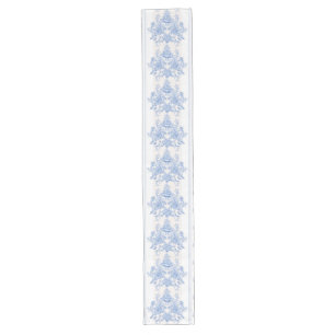 Caminho De Mesa Grande Francês,chique, vintage,azul pálido,branco,contado