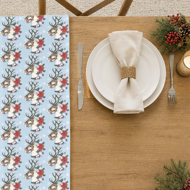 Caminho De Mesa Grande Grinalda de Natal de Rena Azul Festiva (Criador carregado)