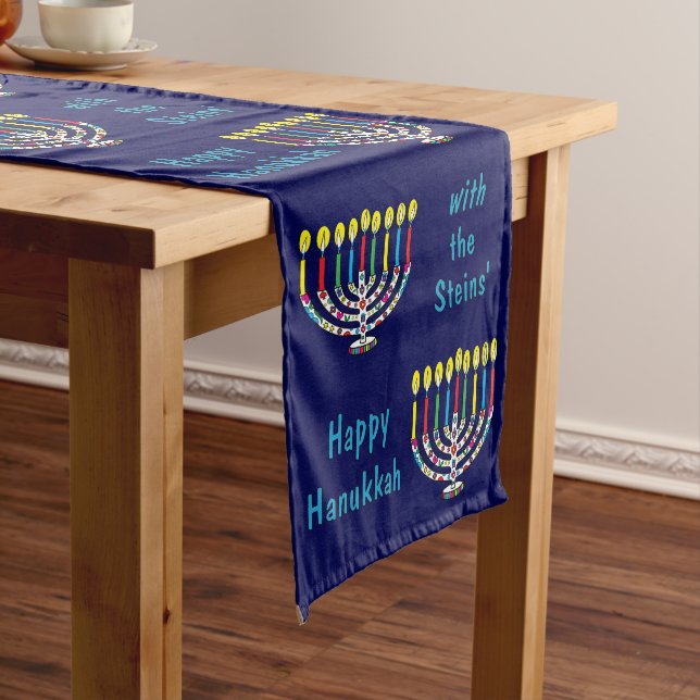 Caminho De Mesa Grande Hanukkah Colorful Menorahs (No Local)