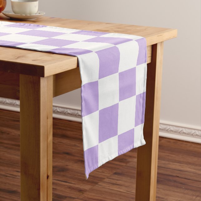 Caminho De Mesa Grande Lavanda e branco verificados (No Local)