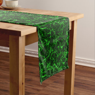 Caminho De Mesa Grande Mármore Negro Elegante com Veias Verde Fósforo